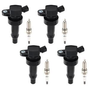 Ignition Coil Pack and Iridium Spark Plug Set of 4 For Hyundai Accent Kia Rio